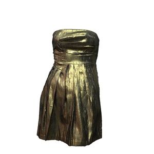 BCBGeneration Gold Strapless Pleated Mini Dress